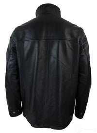 Muška 3/4 jakna od prave kože, safari, crna, s dvostrukim patentnim zatvaračem na skidanje