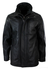 Muška 3/4 jakna od prave kože, safari, crna, s dvostrukim patentnim zatvaračem na skidanje