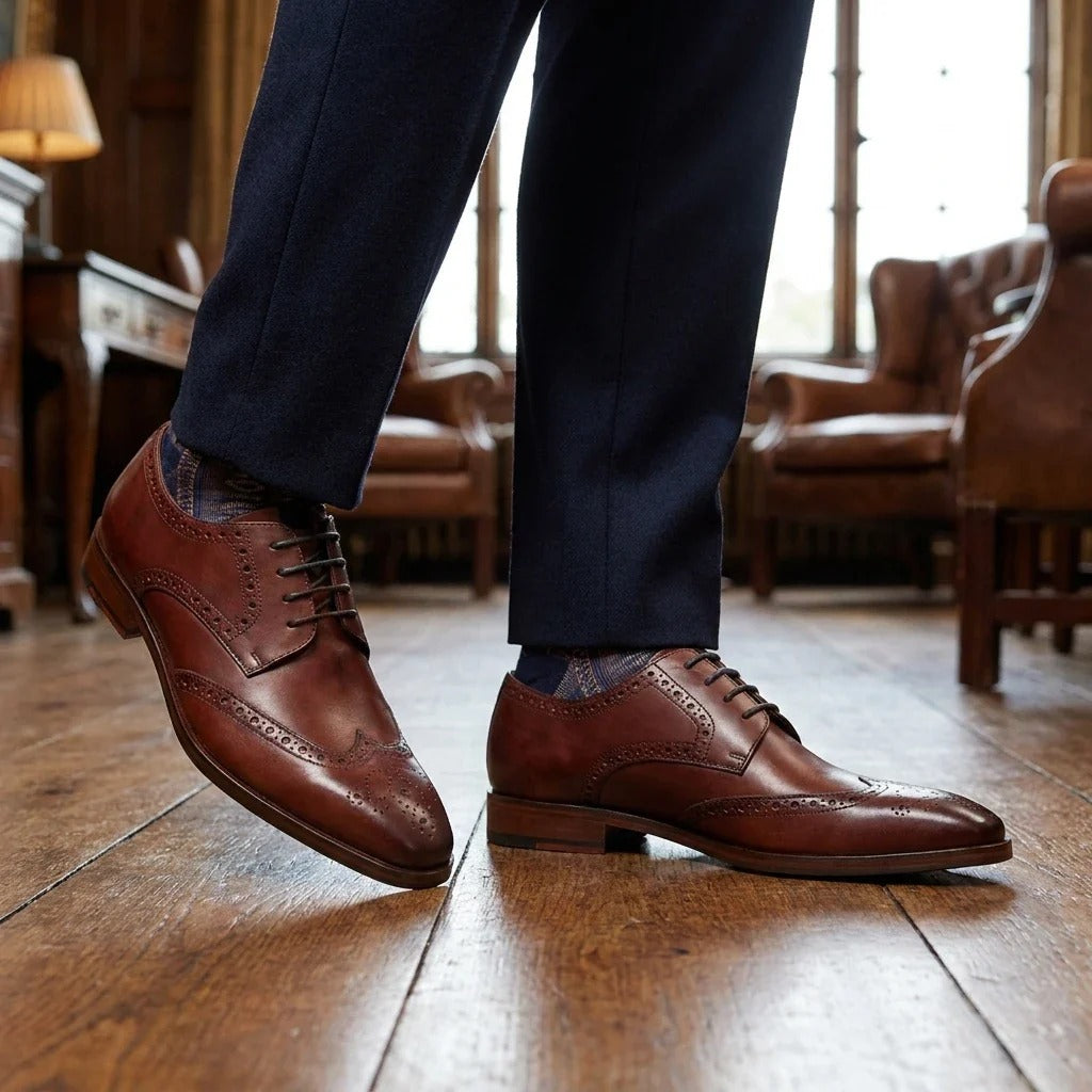 Muške bordo kožne klasične formalne brogue cipele s vezicama