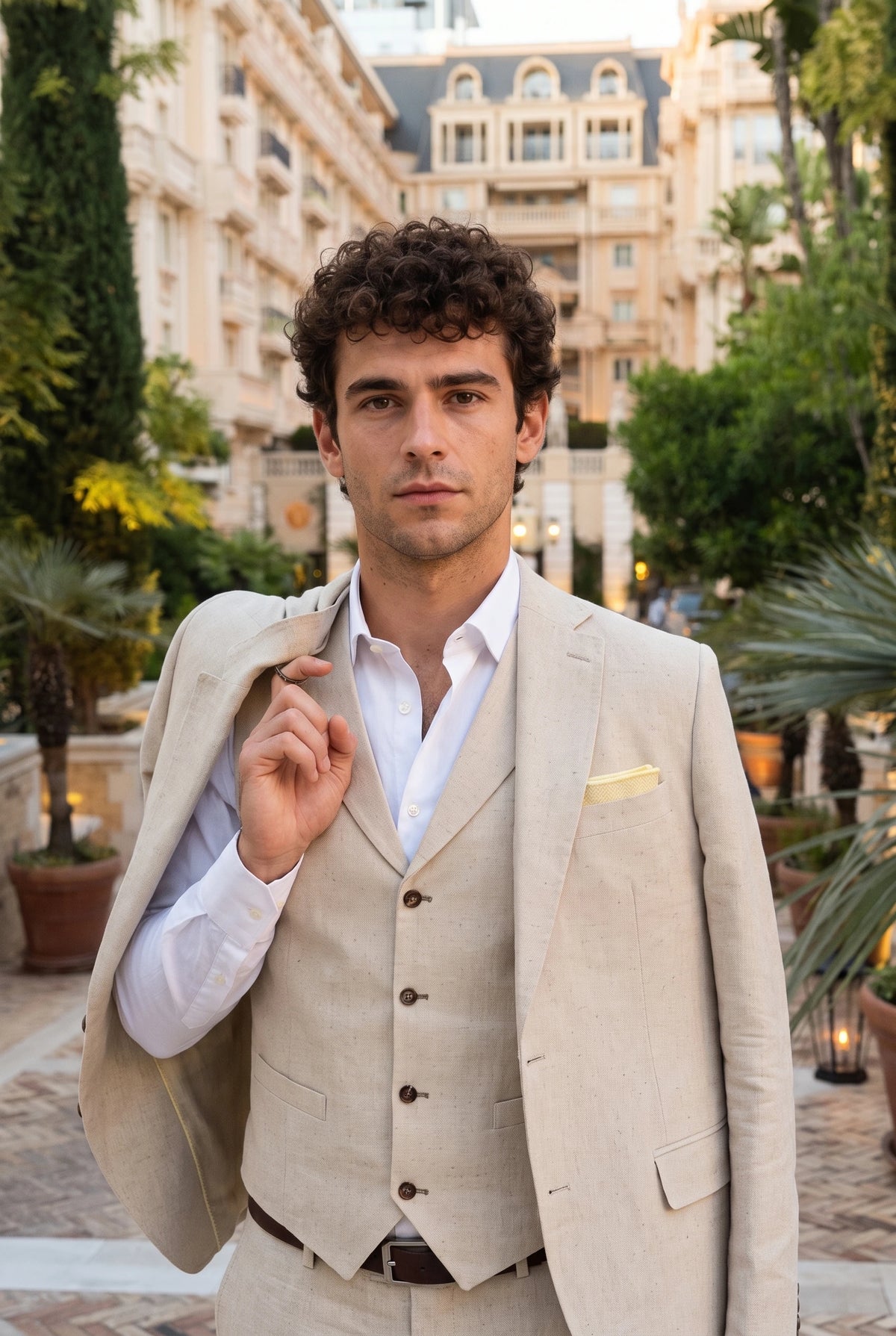 Muška džepna maramica od mješavine vune boje šampanjskog tvida