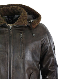 Muška jakna bomber s kapuljačom od prave kože, pilotska, vintage smeđa, retro-smeđa