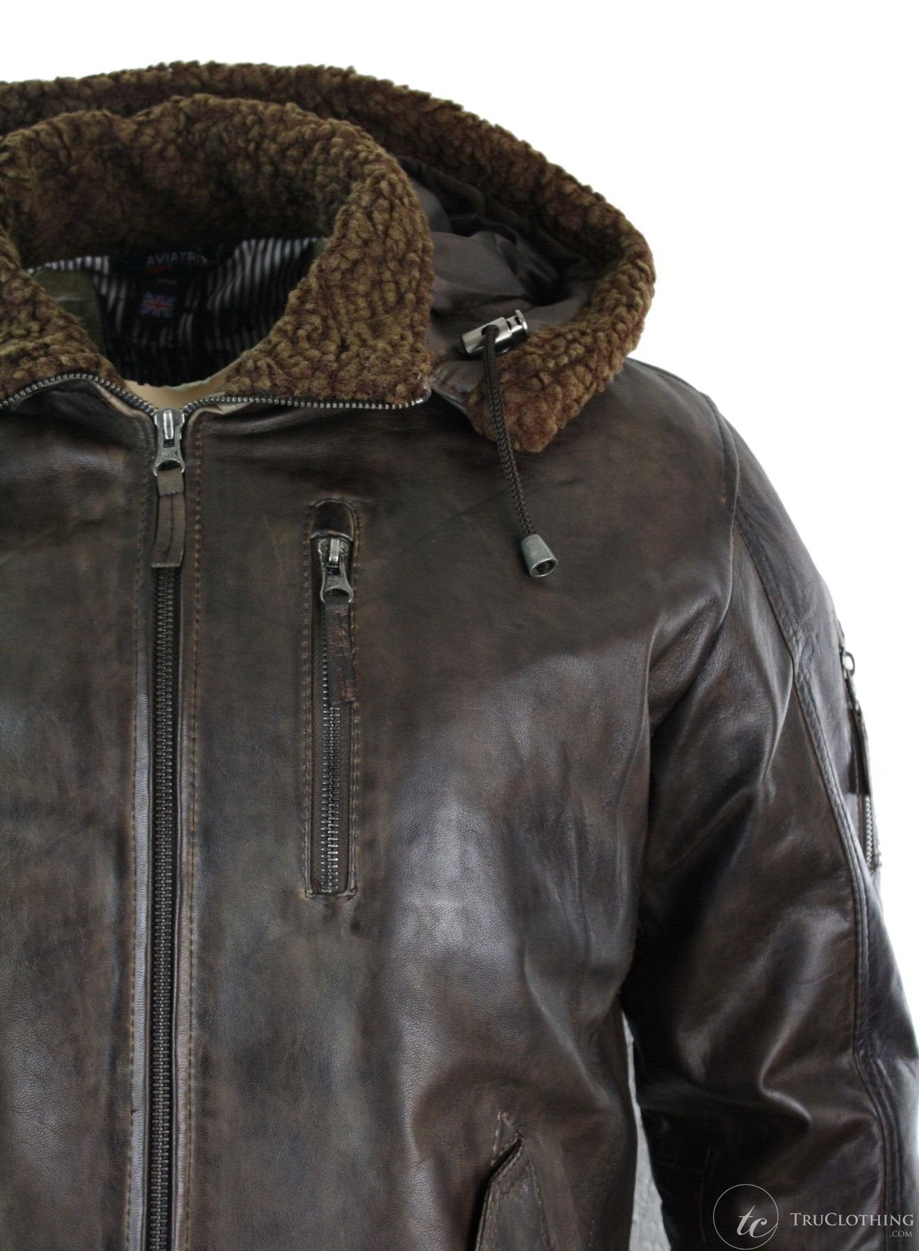 Muška jakna bomber s kapuljačom od prave kože, pilotska, vintage smeđa, retro-smeđa