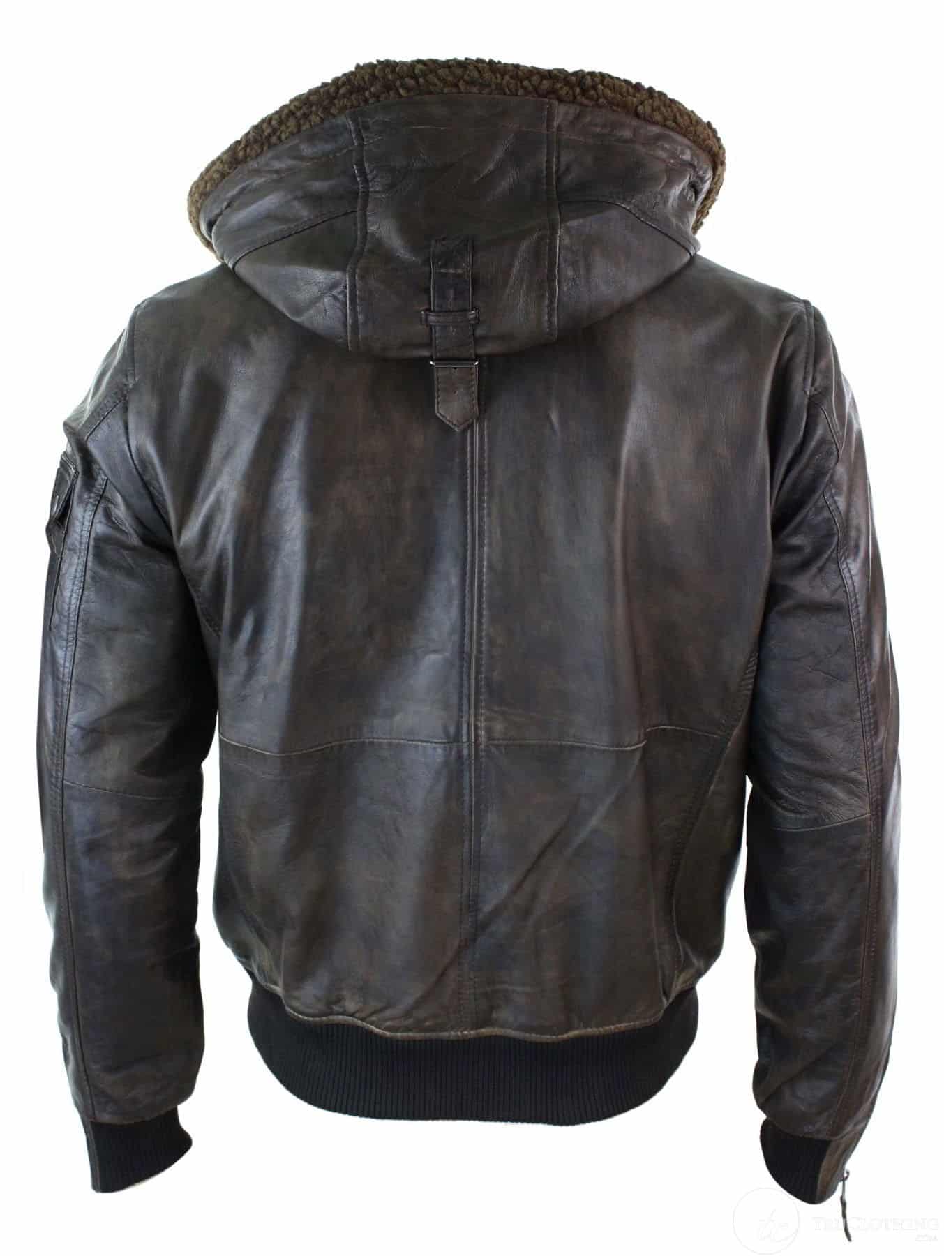 Muška jakna bomber s kapuljačom od prave kože, pilotska, vintage smeđa, retro-smeđa