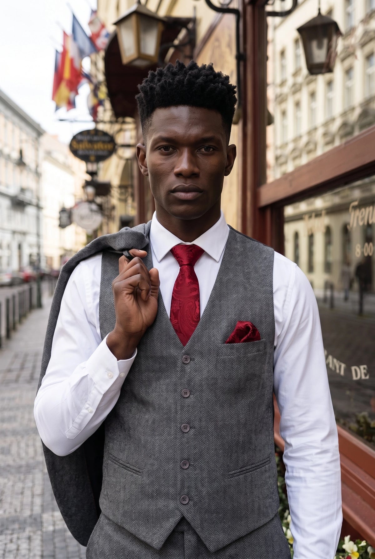 Poklon set za muške kravate s crvenim paisley uzorkom
