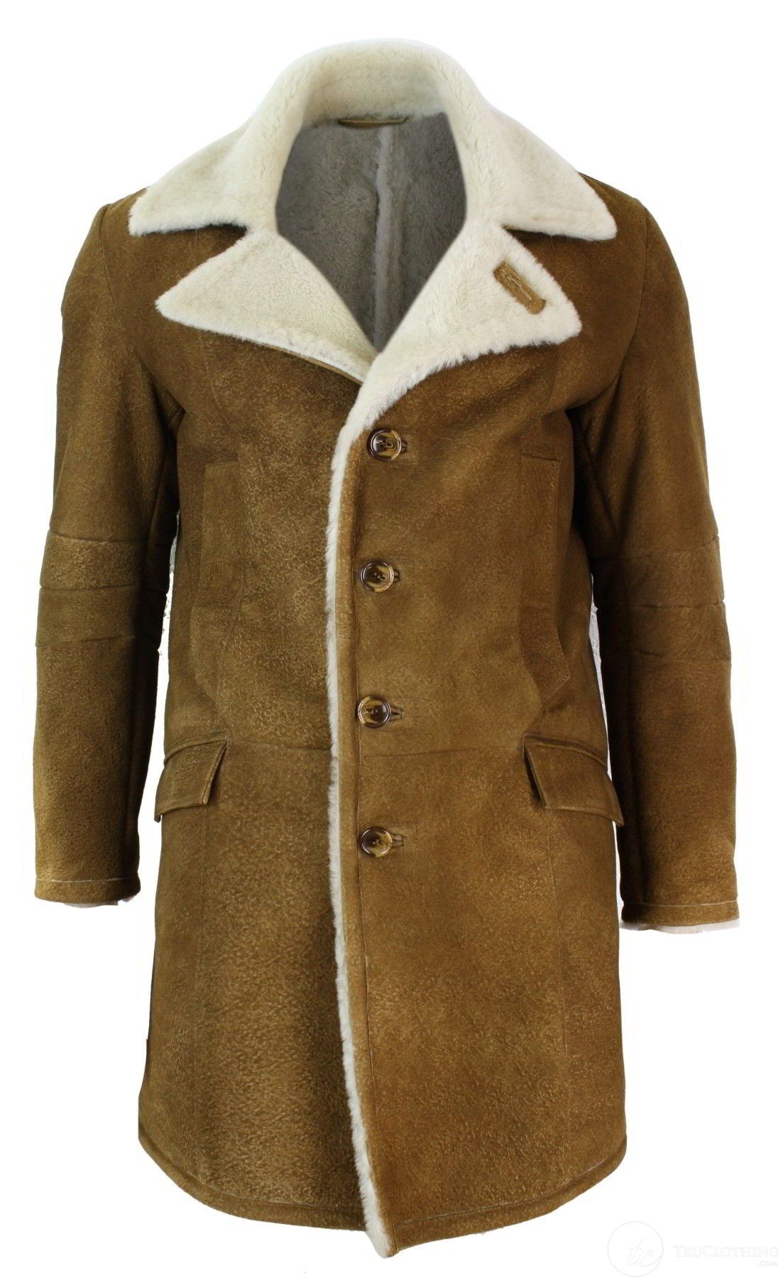 Muški topli 3/4 kaput od ovčje kože Sherling, smeđe boje, vintage retro