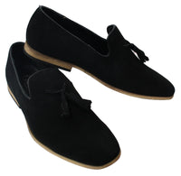 Muške mokasine od brušene kože, slip-on cipele s resama, kožne, crne, udobne