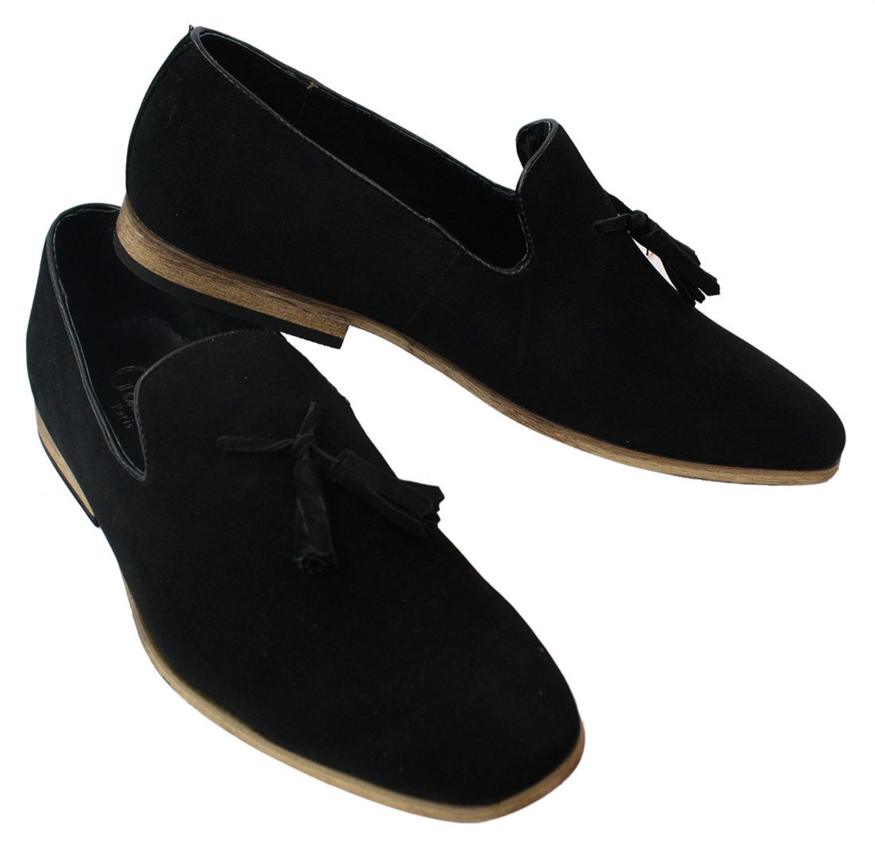 Muške mokasine od brušene kože, slip-on cipele s resama, kožne, crne, udobne
