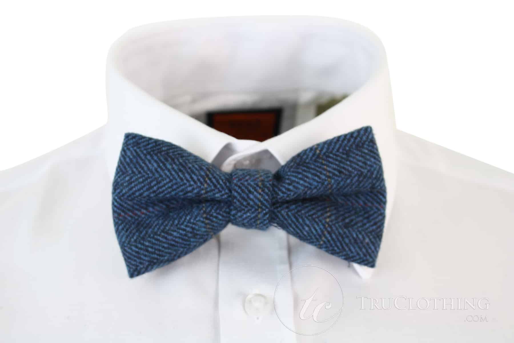 Muške tvidne leptir-mašne s teksturom riblje kosti Marc Darcy, vintage retro deon plave boje