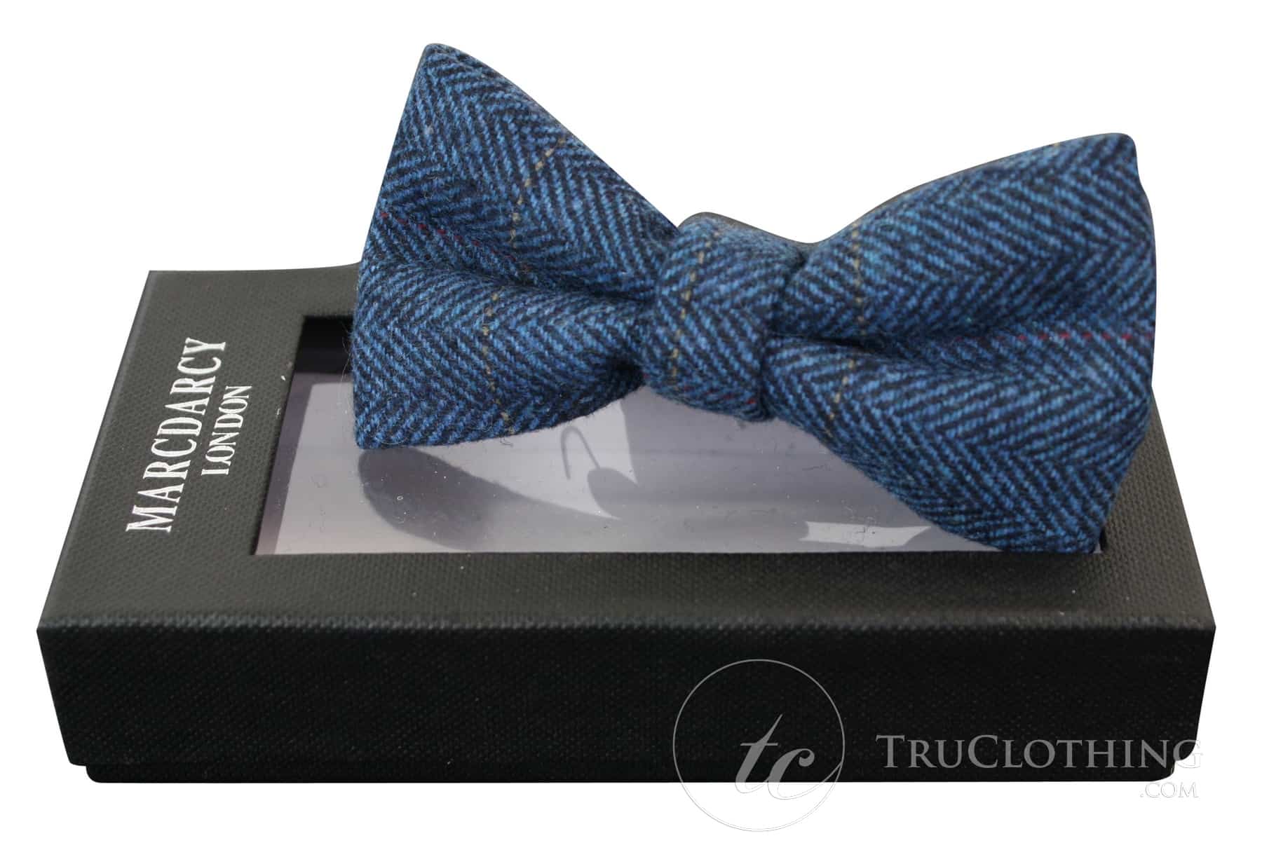 Muške tvidne leptir-mašne s teksturom riblje kosti Marc Darcy, vintage retro deon plave boje