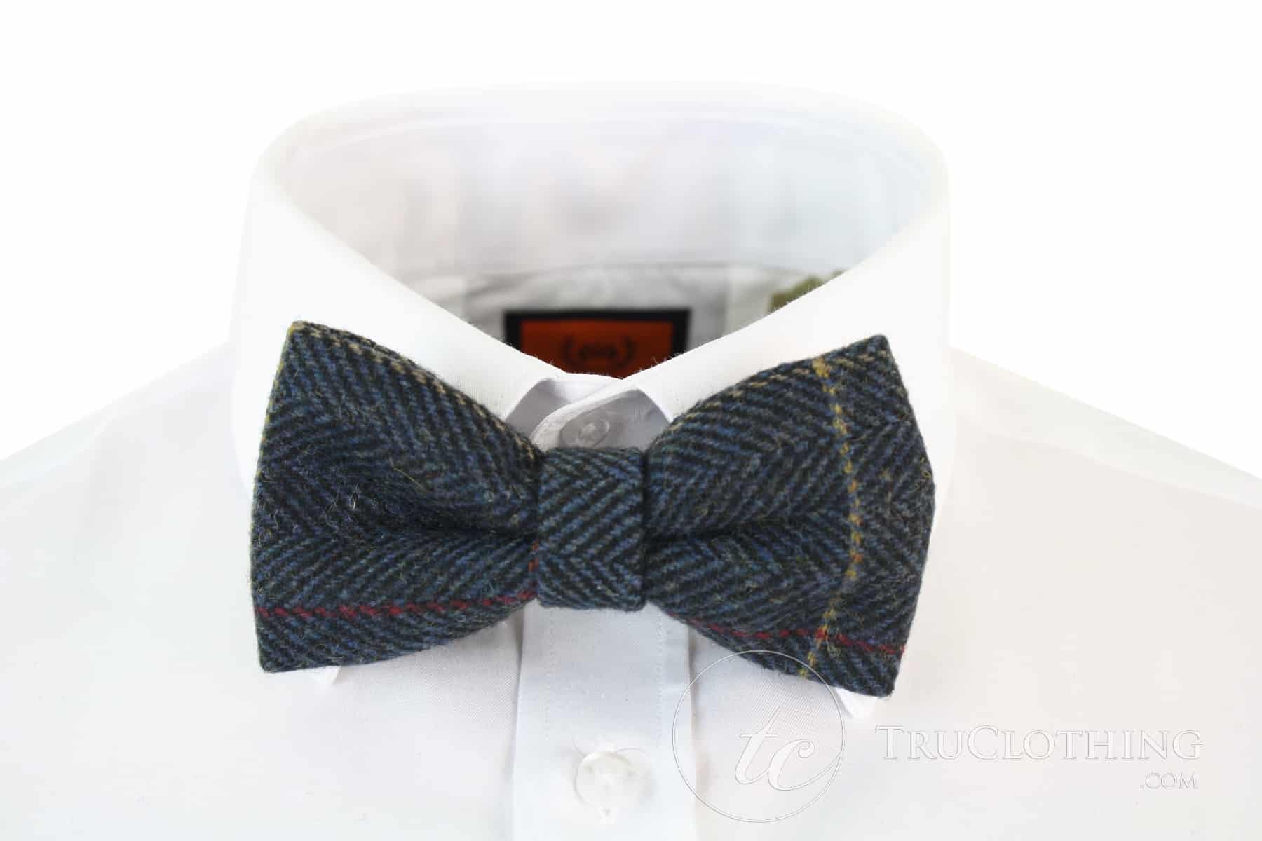 Muške tvidne leptir-mašne s teksturom riblje kosti Marc Darcy, vintage retro Eton, tamnoplave boje