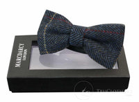 Muške tvidne leptir-mašne s teksturom riblje kosti Marc Darcy, vintage retro Eton, tamnoplave boje