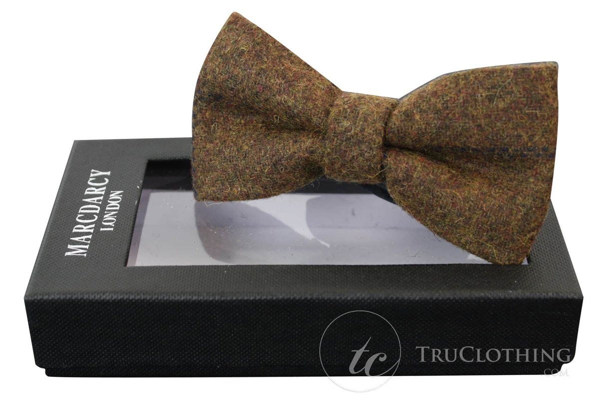 Muške tvidne leptir-mašne s teksturom riblje kosti Marc Darcy, vintage retro, smeđe boje, Nelson
