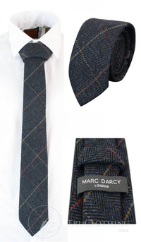 Muške kravate Marc Darcy s teksturom riblje kosti, klasične vintage retro, Eton mornarsko plave boje