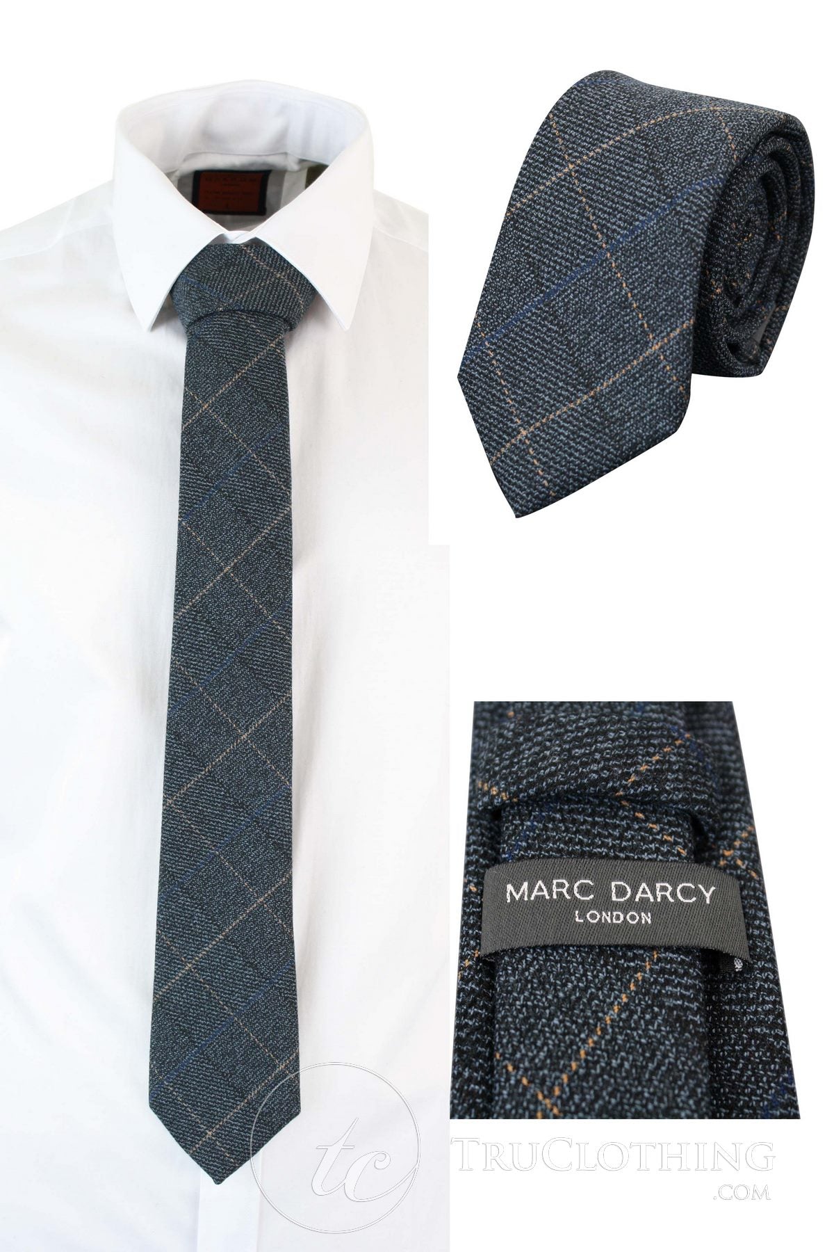 Muške kravate Marc Darcy s teksturom riblje kosti, klasične vintage retro, Scott plave