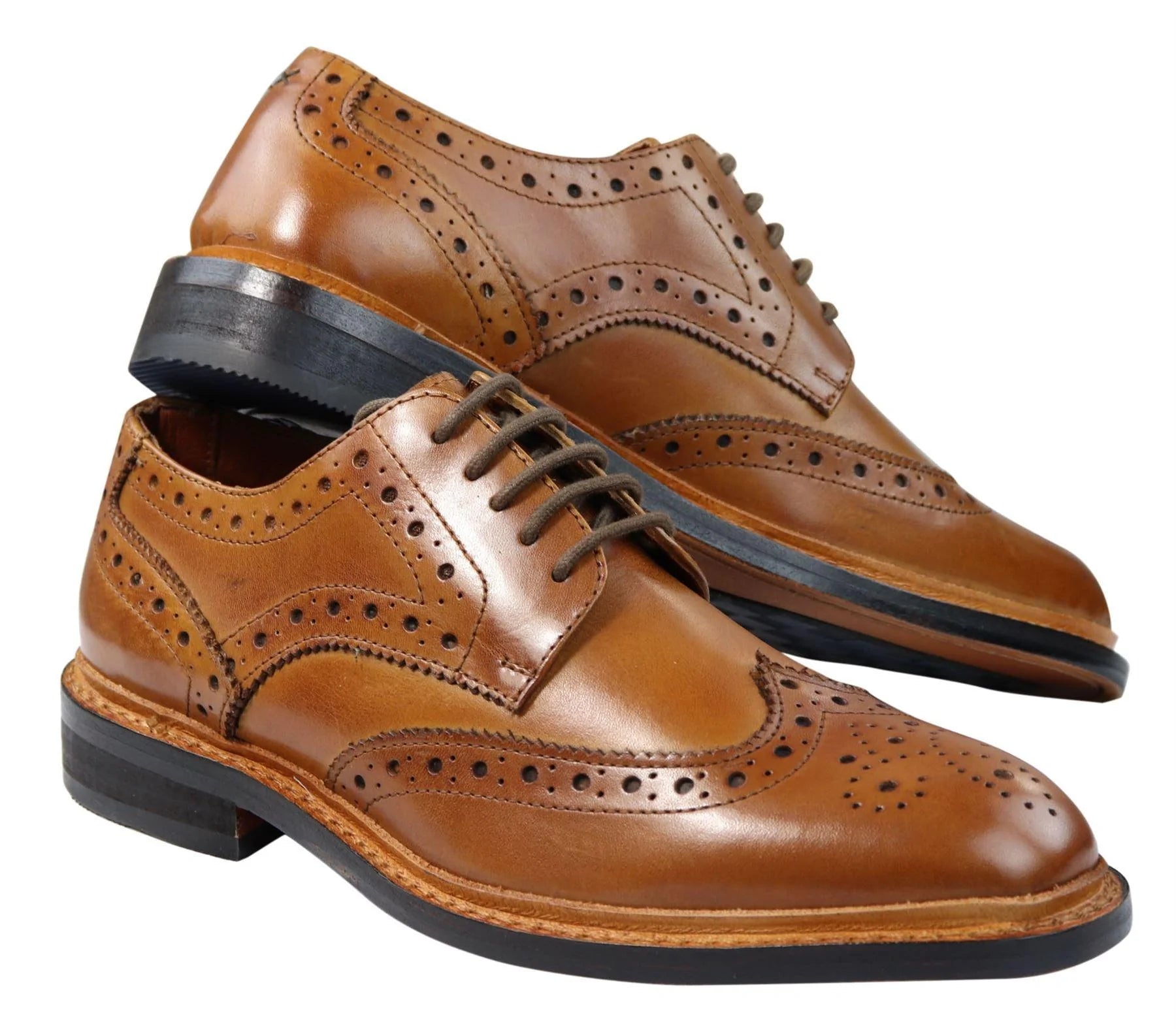 Muške Oxford Brogue cipele s vezicama, kožne Goodyear Welted, smeđe, bordo boje