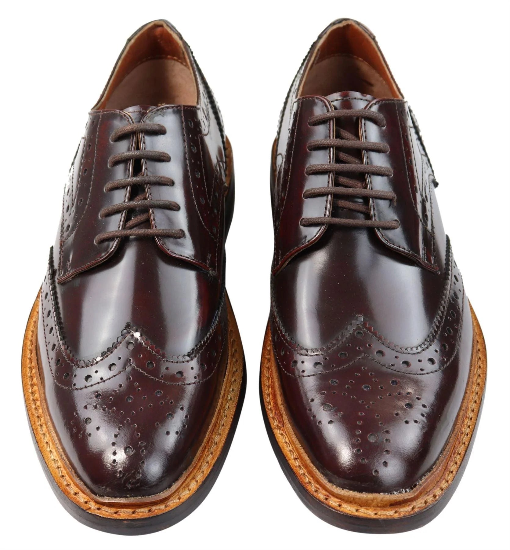 Muške Oxford Brogue cipele s vezicama, kožne Goodyear Welted, smeđe, bordo boje