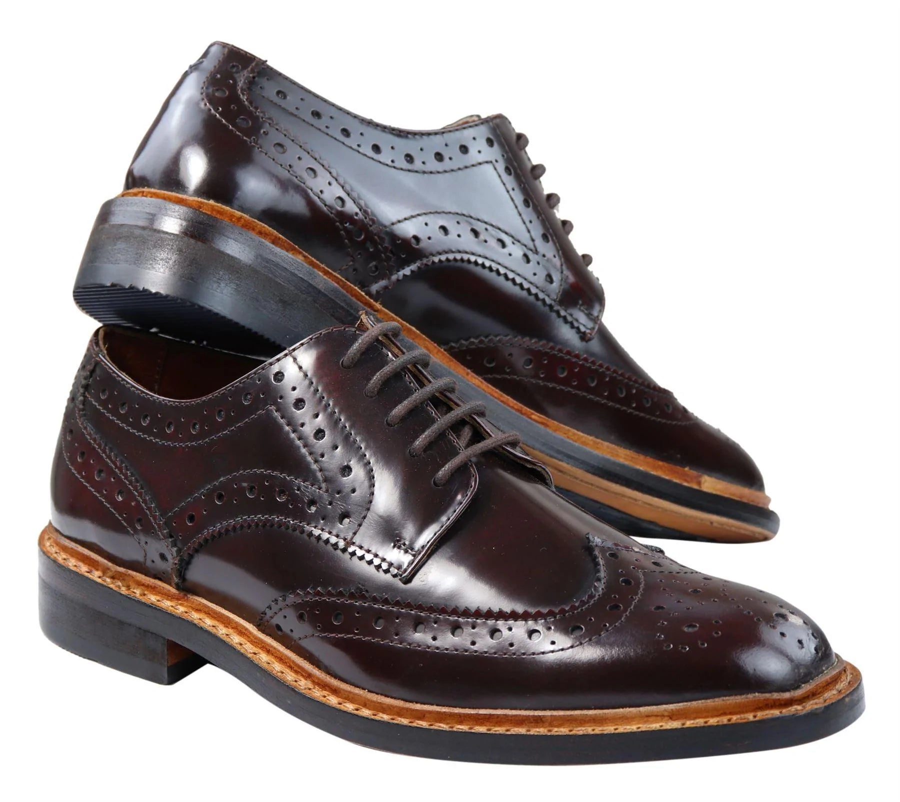 Muške Oxford Brogue cipele s vezicama, kožne Goodyear Welted, smeđe, bordo boje