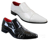 Muške elegantne formalne bez rukava, bijele lakirane sjajne cipele s talijanskom kožnom podstavom