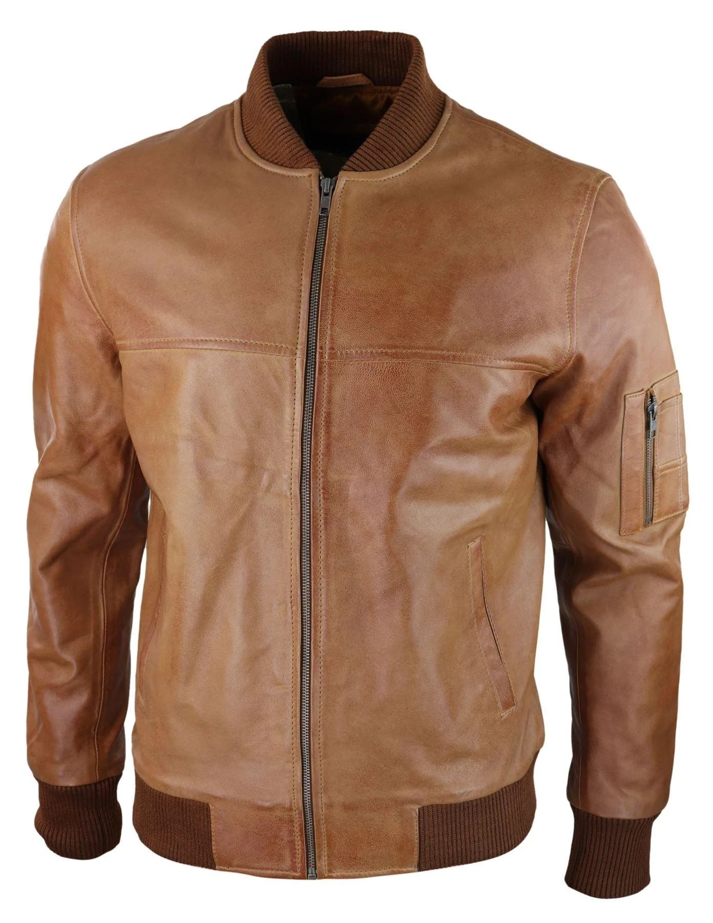 Muška bomber jakna od prave kože, kožna ležerna, Varsity Vintage, pametna i ležerna, smeđa