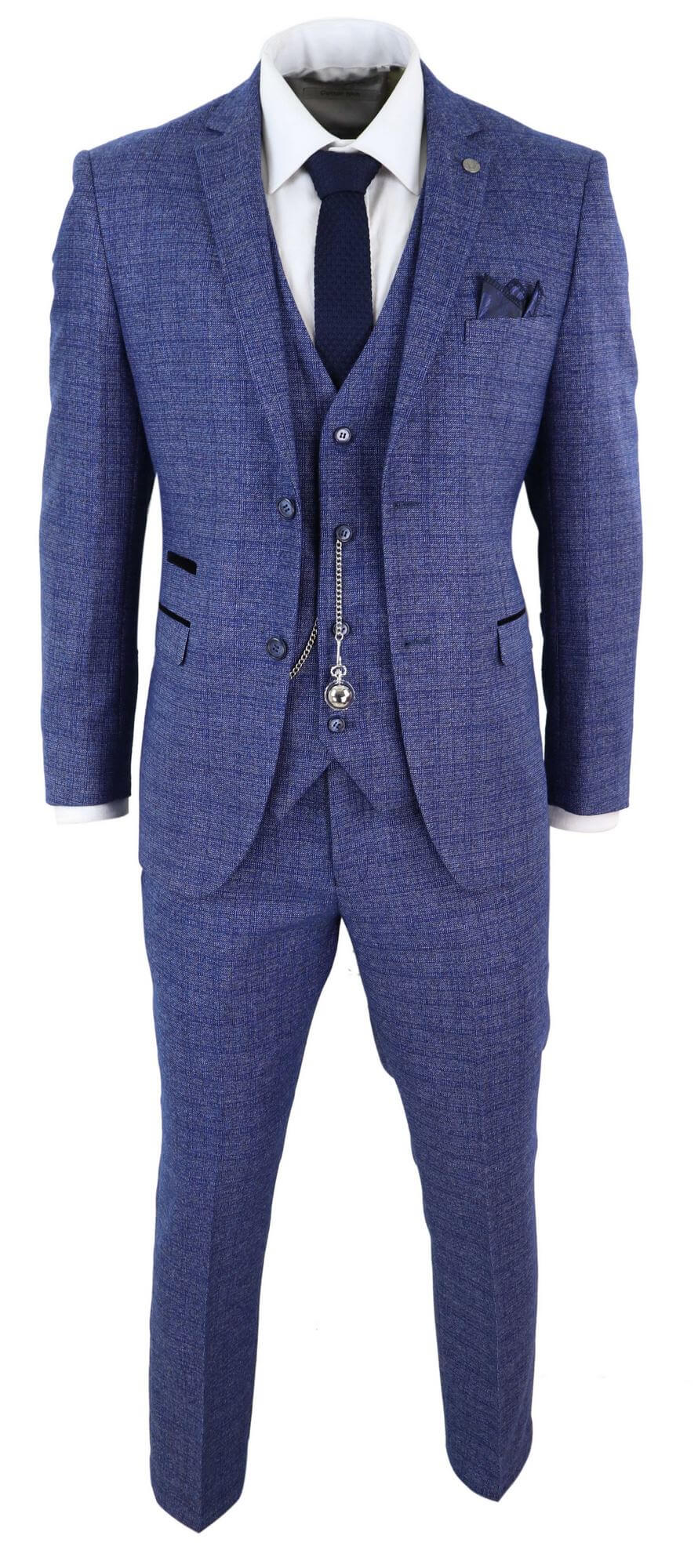 Muško tvidasto plavo karirano odijelo s 3 dijela džepni sat, krojen kroj, Peaky Blinders