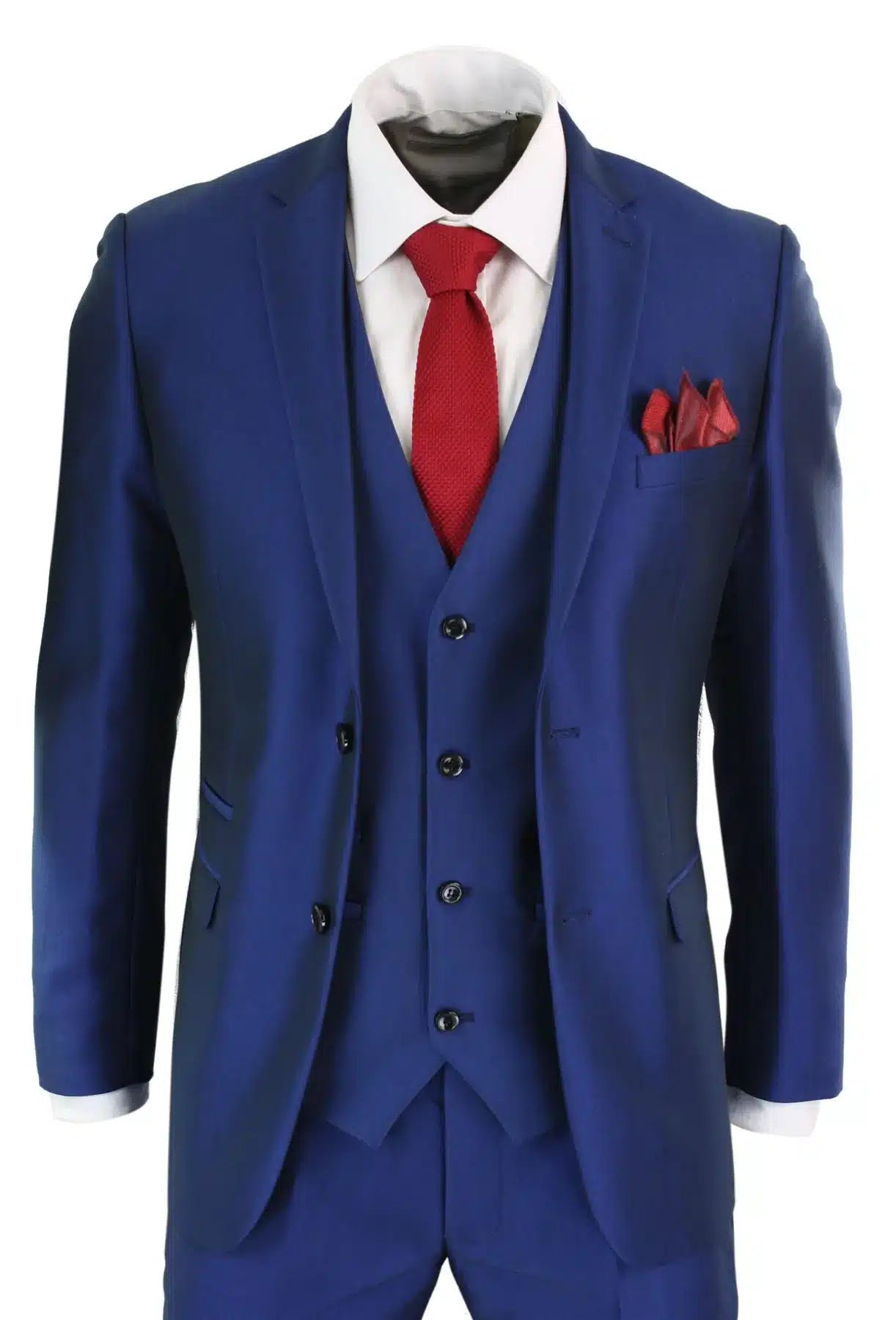 Muško odijelo od 3 dijela, sjajno plavo, za vjenčanje, maturalnu večer, krojeno, elegantno, formalno