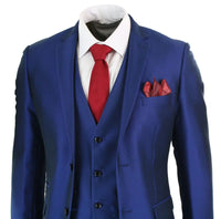 Muško odijelo od 3 dijela, sjajno plavo, za vjenčanje, maturalnu večer, krojeno, elegantno, formalno