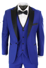 Paul Andrew Regent Blue - Muško odijelo od 3 dijela, plavo-crno satensko, smoking, večernje odijelo, kroj za vjenčanje, maturalnu večer, mladoženja