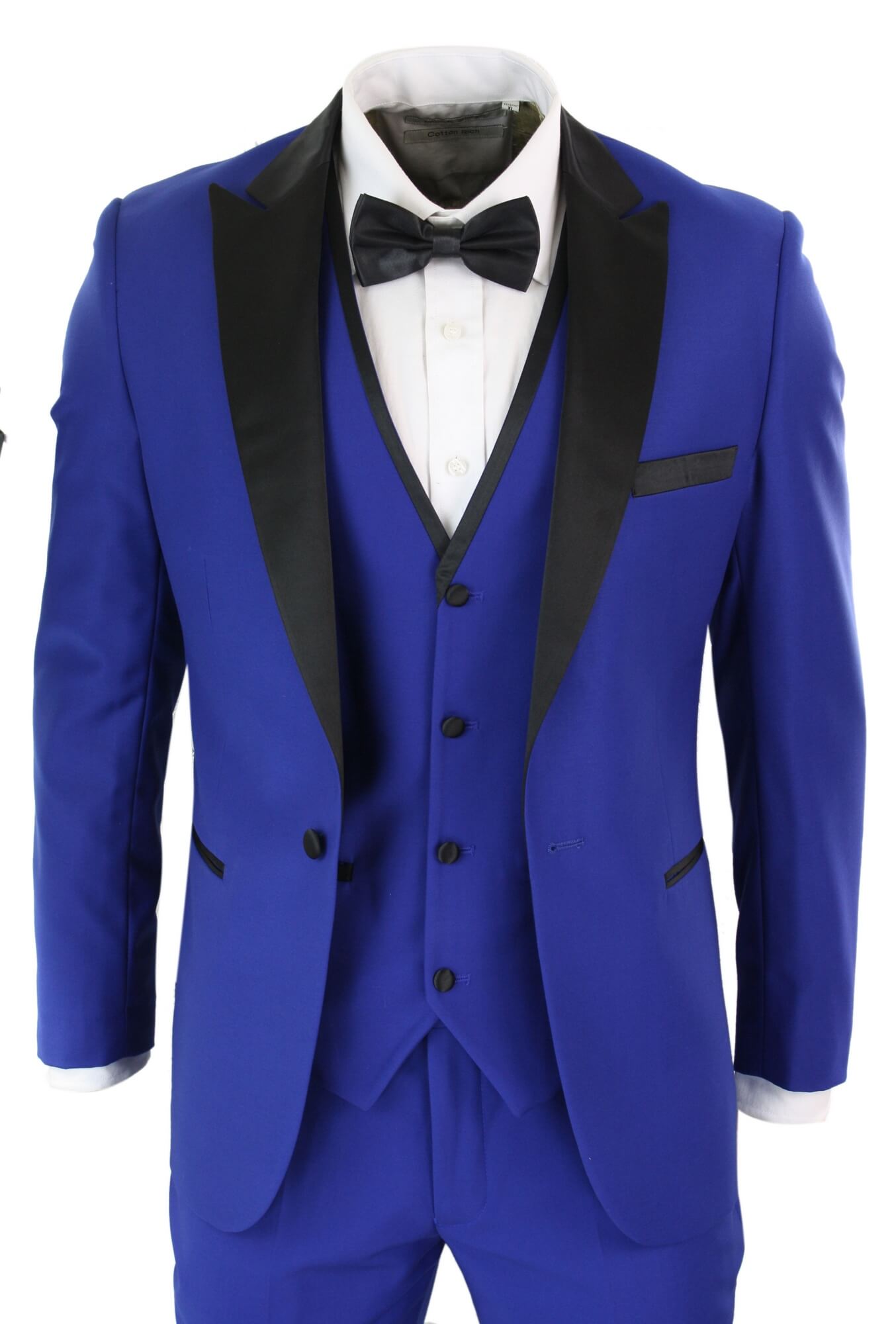 Paul Andrew Regent Blue - Muško odijelo od 3 dijela, plavo-crno satensko, smoking, večernje odijelo, kroj za vjenčanje, maturalnu večer, mladoženja