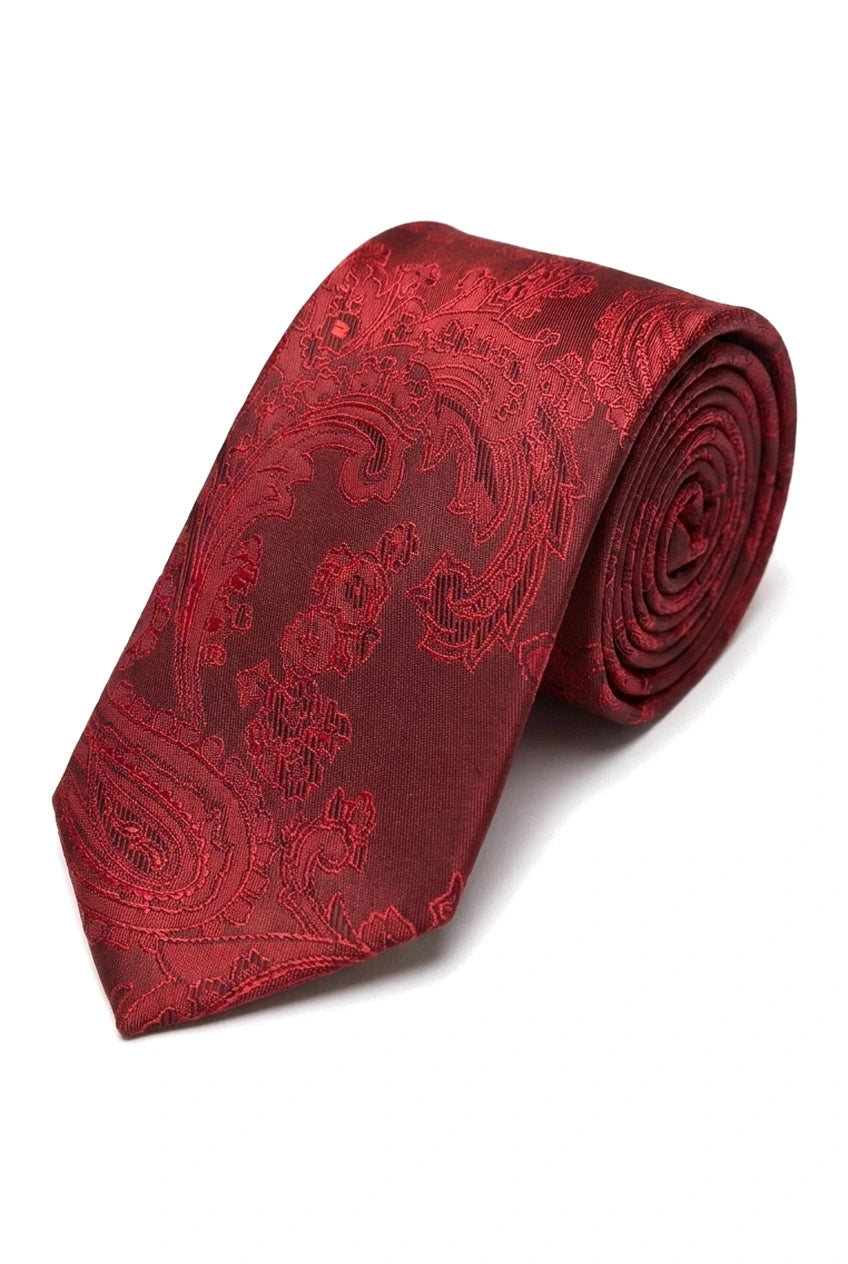 Poklon set za kravatnu s paisley uzorkom, crvena maramica za manžete, kravata s cvjetnim uzorkom i satenom
