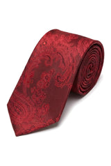 Poklon set za kravatnu s paisley uzorkom, crvena maramica za manžete, kravata s cvjetnim uzorkom i satenom