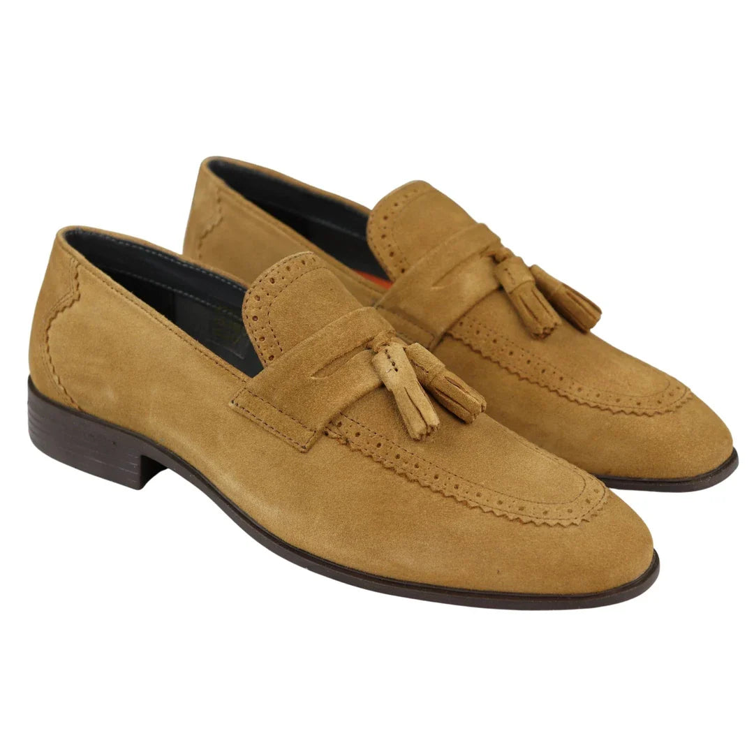 Muške slip-on mokasine, smeđe rese, pravi antilop, elegantne ležerne cipele, klasična haljina za vožnju