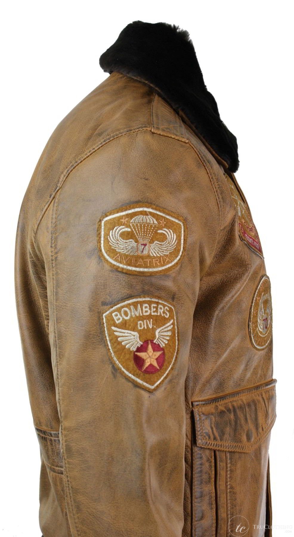 Muška pilotska bomber jakna Flying Pilot, vintage smeđa, s odvojivim crnim krznenim ovratnikom - smeđa