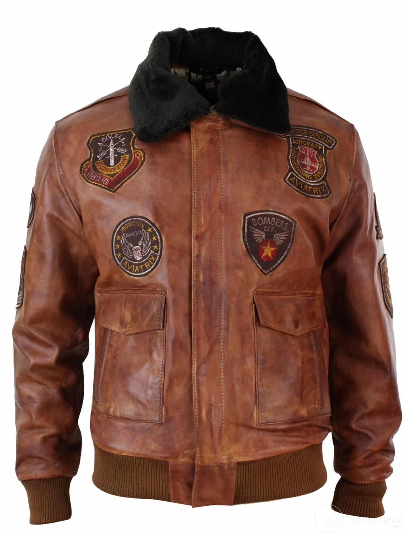 Muška pilotska bomber jakna Flying Pilot Vintage Smeđa s odvojivim crnim krznenim ovratnikom - Nevada Timber