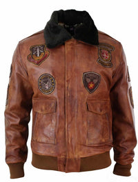 Muška pilotska bomber jakna Flying Pilot Vintage Smeđa s odvojivim crnim krznenim ovratnikom - Nevada Timber