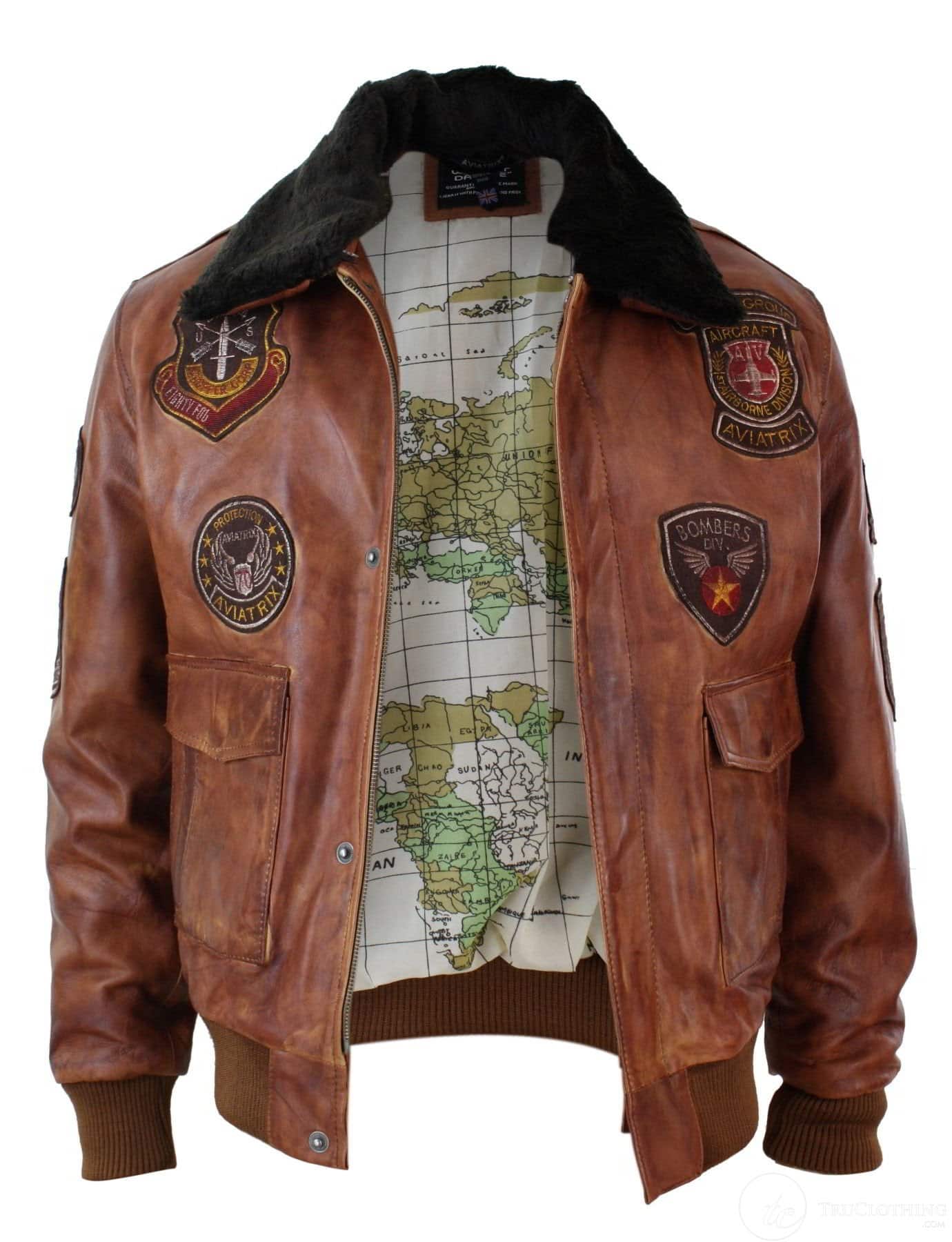 Muška pilotska bomber jakna Flying Pilot Vintage Smeđa s odvojivim crnim krznenim ovratnikom - Nevada Timber