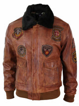 Muška pilotska bomber jakna Flying Pilot Vintage Smeđa s odvojivim crnim krznenim ovratnikom - Nevada Timber