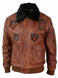 Muška pilotska bomber jakna Flying Pilot Vintage Smeđa s odvojivim crnim krznenim ovratnikom - Nevada Timber