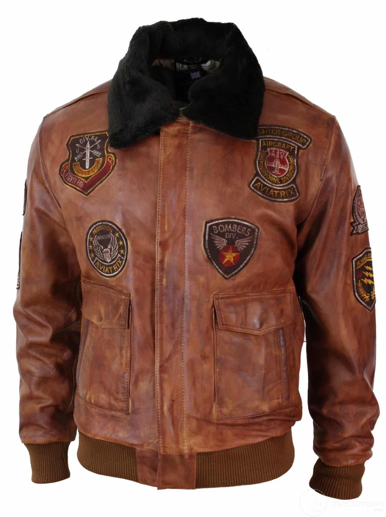 Muška pilotska bomber jakna Flying Pilot Vintage Smeđa s odvojivim crnim krznenim ovratnikom - Nevada Timber