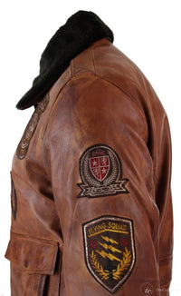 Muška pilotska bomber jakna Flying Pilot Vintage Smeđa s odvojivim crnim krznenim ovratnikom - Nevada Timber