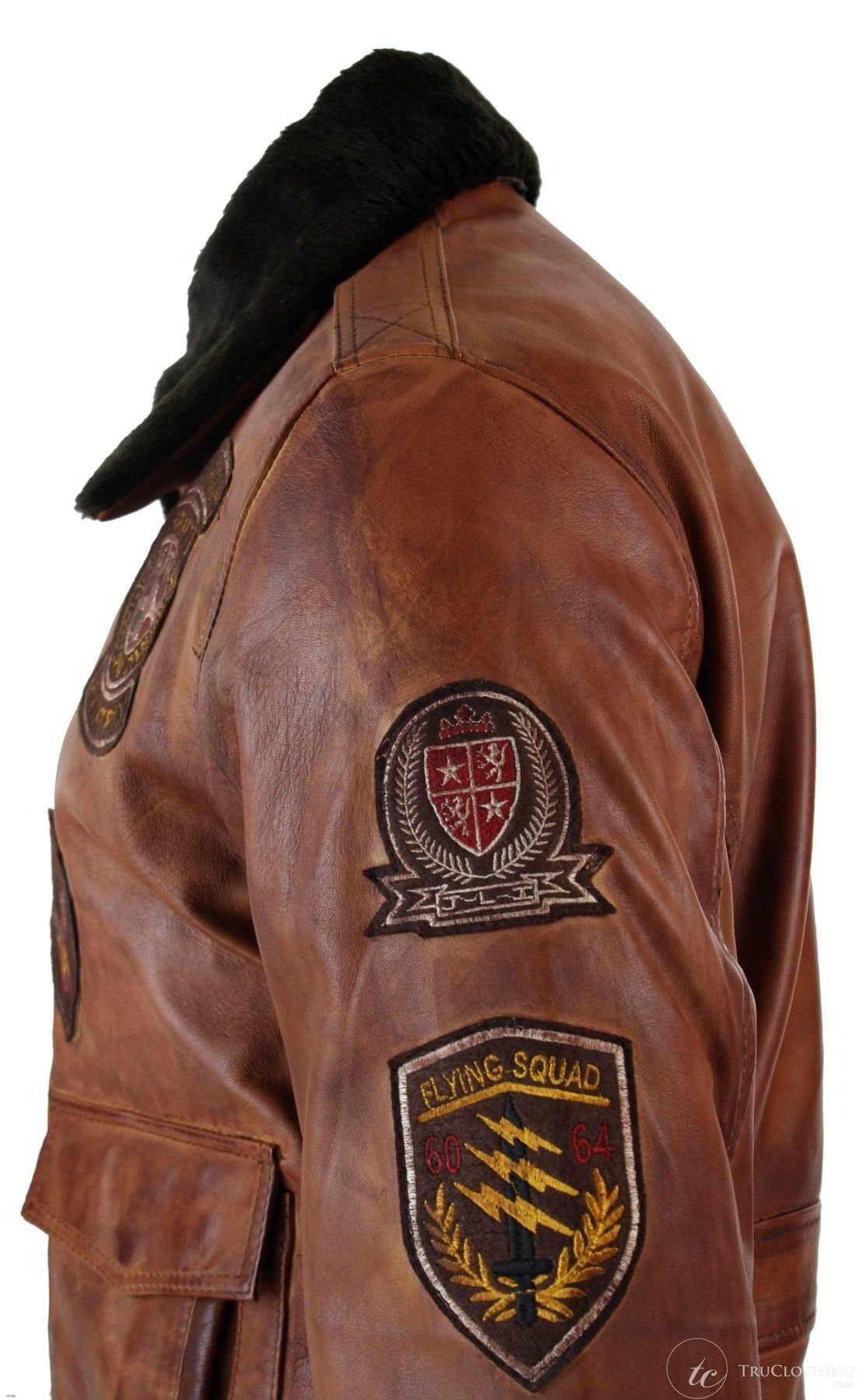 Muška pilotska bomber jakna Flying Pilot Vintage Smeđa s odvojivim crnim krznenim ovratnikom - Nevada Timber