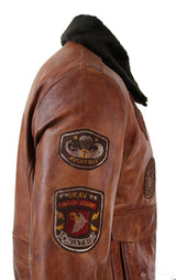 Muška pilotska bomber jakna Flying Pilot Vintage Smeđa s odvojivim crnim krznenim ovratnikom - Nevada Timber