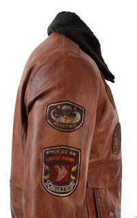 Muška pilotska bomber jakna Flying Pilot Vintage Smeđa s odvojivim crnim krznenim ovratnikom - Nevada Timber