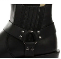 Unisex gležnjače od prave kože, bajkerske, rock, punk, Grinders, kopča, kaubojske, jahačke