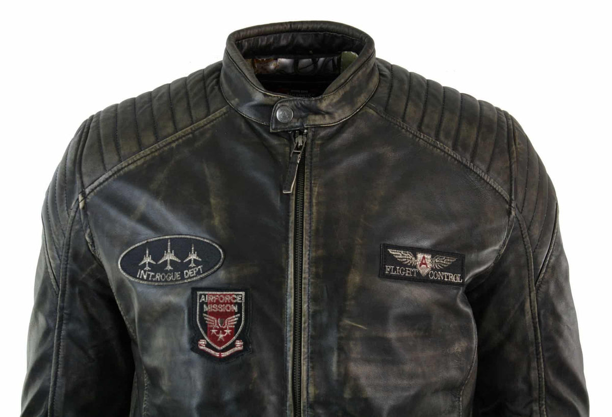 Muška bikerska jakna od prave kože, isprana, Airforce, ležerni kroj, retro vintage stil