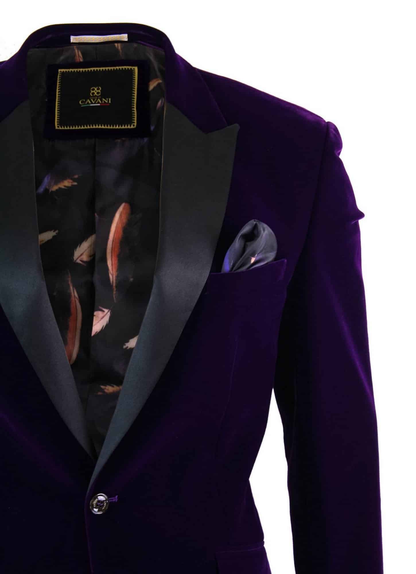 Cavani Rosa - Muški mekani baršunasti crno-plavi smoking sako s 1 gumbom, elegantni ležerni kroj - ljubičasti