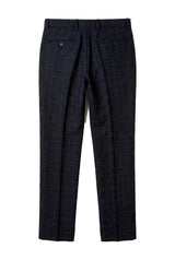 Ryan - Muške mornarsko plave hlače od tvida s kariranim uzorkom
