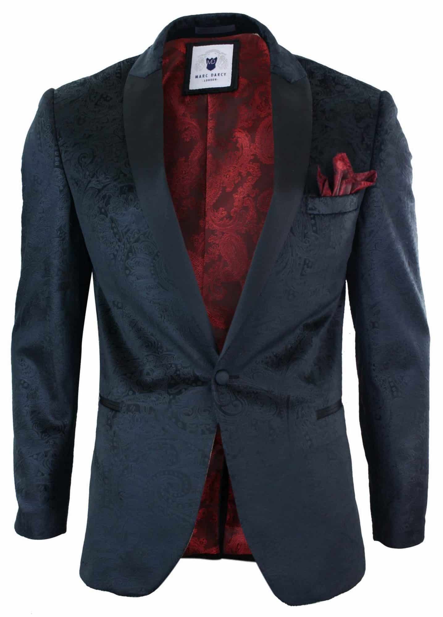 Marc Darcy Simon muški baršunasti sako s paisley uzorkom, crni kroj, smoking, elegantno-ležerni