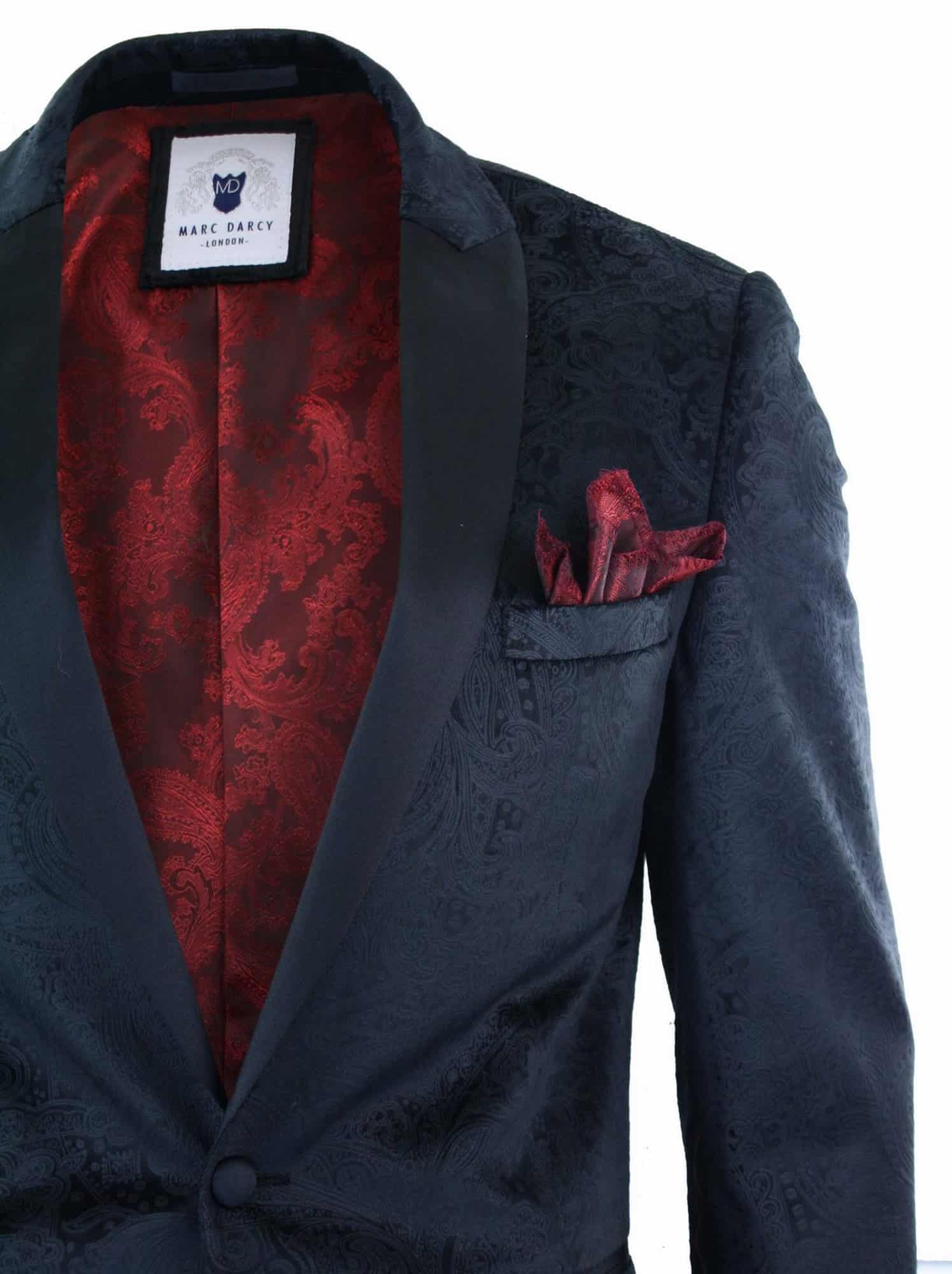 Marc Darcy Simon muški baršunasti sako s paisley uzorkom, crni kroj, smoking, elegantno-ležerni