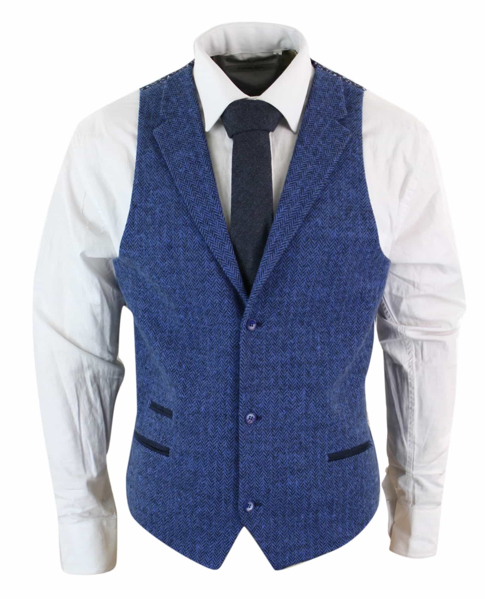 Muški plavi prsluk od tvida, riblja kost, vune, Peaky Blinders, vintage retro