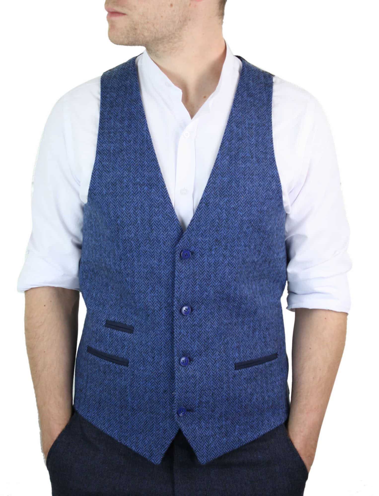 Muški plavi prsluk od tvida, riblja kost, vune, Peaky Blinders, vintage retro